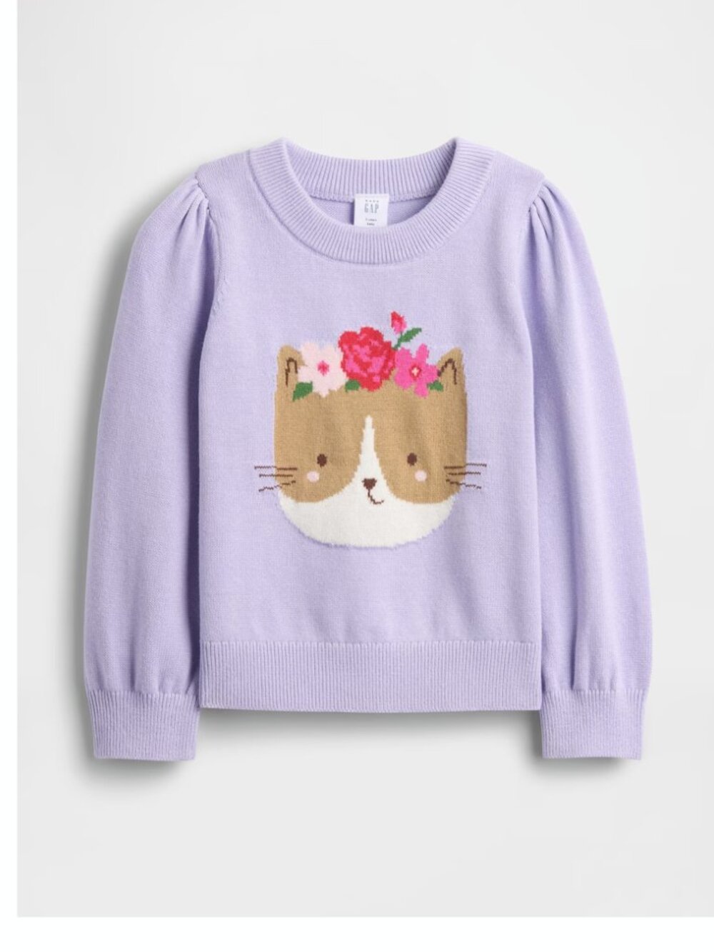 GAP Girls Puff-Sleeve Cat Sweater